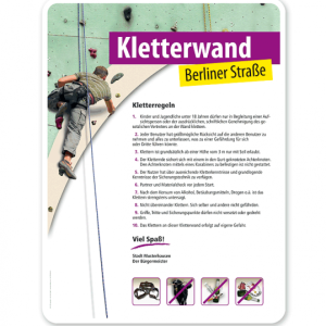 Schild Kletterwand / Kletterpark - Regeln 4P - PV