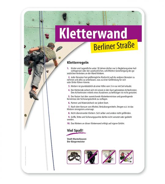 Schild Kletterwand / Kletterpark - Regeln 4P - PV