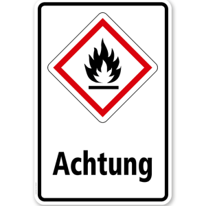 GHS - Schild Achtung, entzündbare Gase, Stoffe, Flüssigkeiten, Aerosole