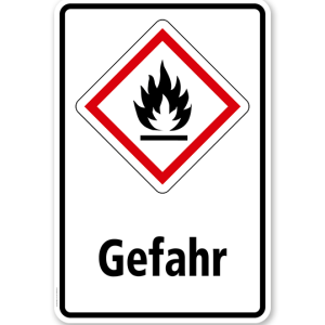 GHS - Schild Gefahr, entzündbare Gase, Stoffe, Flüssigkeiten, Aerosole