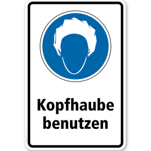 Gebotsschild Kopfhaube benutzen