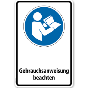 Gebotsschild Gebrauchsanweisung beachten nach DIN EN ISO 7010