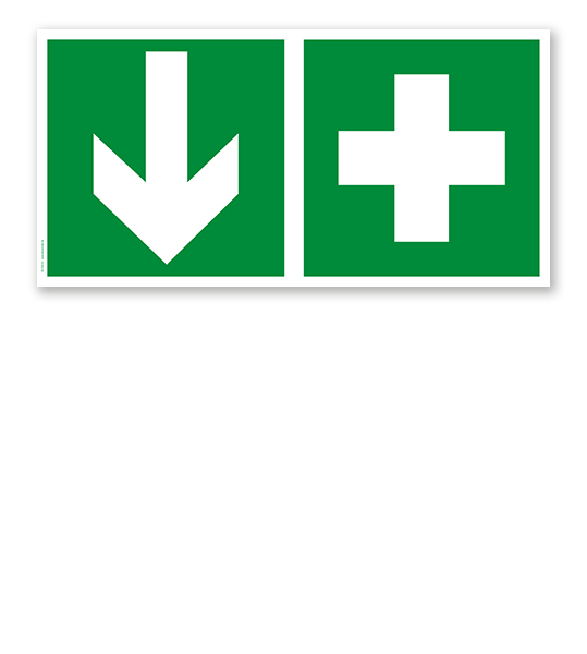 Fluchtwegschild Erste Hilfe unten (alte Norm)
