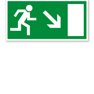 Fluchtwegschild Rettungsweg / Notausgang runter rechts (alte Norm)