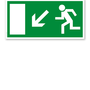 Fluchtwegschild Rettungsweg / Notausgang runter links (alte Norm)