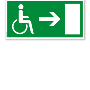 Fluchtwegschild Rettungsweg / Notausgang Behinderte rechts (alte Norm)