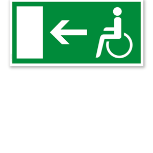 Fluchtwegschild Rettungsweg / Notausgang Behinderte links (alte Norm)