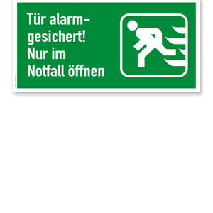 Fluchtwegschild Tür alarmgesichert! Nur im Notfall öffnen - links