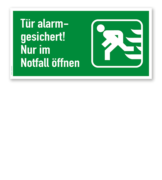 Fluchtwegschild Tür alarmgesichert! Nur im Notfall öffnen - links