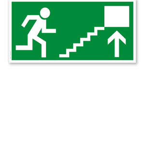 Fluchtwegschild Rettungsweg rechts neben der Treppe (alte Norm)