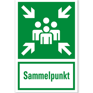 Rettungszeichen Sammelpunkt nach DIN EN ISO 7010 - E 007 - Kombi
