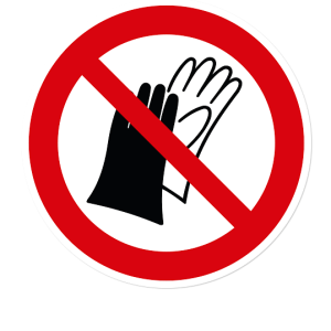 Verbotszeichen Benutzen von Handschuhen verboten nach DIN EN ISO 7010 - P 028