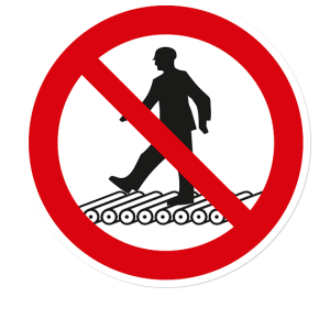 Verbotszeichen Nicht auf Rollenbahn treten