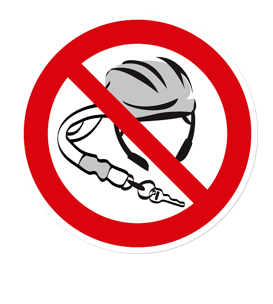 Verbotszeichen Helm und Schlüsselband verboten