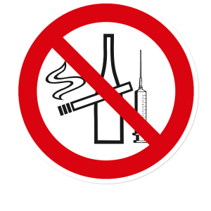 Verbotszeichen Rauchen, Drogen und Alkohol verboten