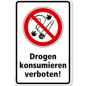 Verbotsschild Drogen konsumieren und Rauchen verboten