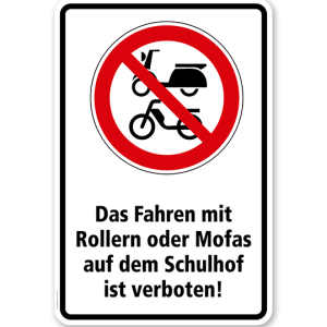 Verbotsschild Mofas und Roller auf dem Schulhof verboten