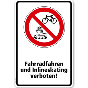 Verbotsschild Fahrrad und Inlineskating verboten