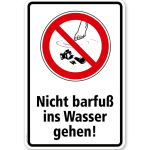 Verbotsschild Nicht barfuß ins Wasser gehen