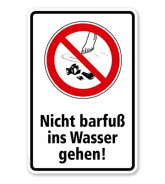 Verbotsschild Nicht barfuß ins Wasser gehen