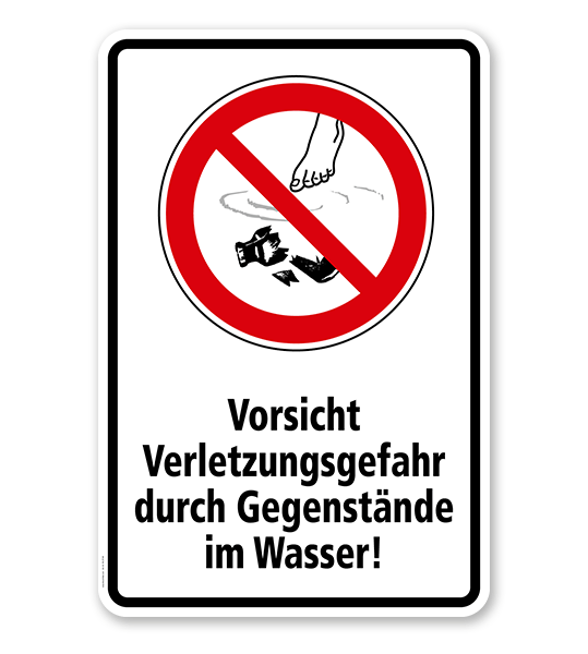Verbotsschild Verletzungsgefahr durch Gegenstände im Wasser