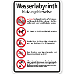 Verbotsschild Wasserlabyrinth - Nutzungshinweise