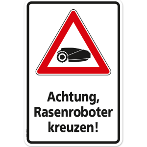 Warnschild Warnung vor Rasenrobotern