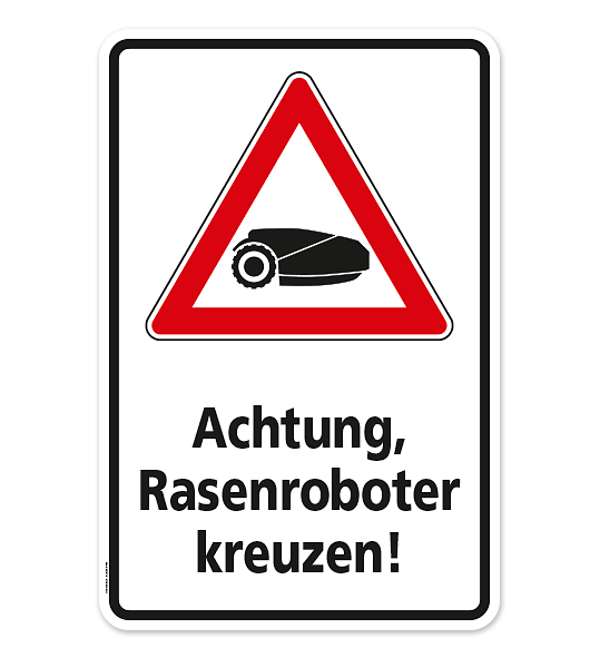 Warnschild Warnung vor Rasenrobotern