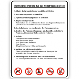 Schild Benutzungsordnung für das Kunstrasenfeld - SP