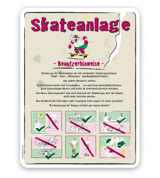 Spielplatzschild Skateanlage Benutzerhinweise 2 - SP