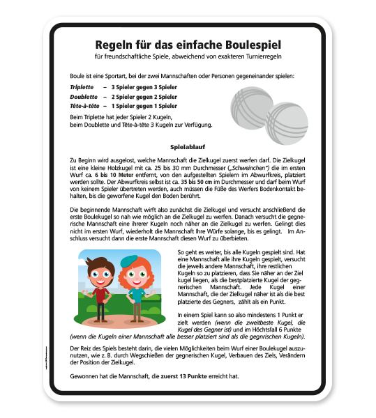Schild Bouleplatz - mit Regeln 2 - SP 02