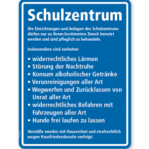 Textschild Schulzentrum - Verhaltenshinweise - TX