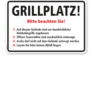 Textschild Grillplatz – mit Verhaltenshinweisen - TX