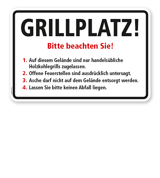 Textschild Grillplatz – mit Verhaltenshinweisen - TX