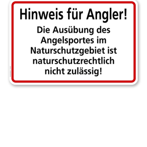 Textschild Hinweis für Angler - Naturschutzgebiet - TX