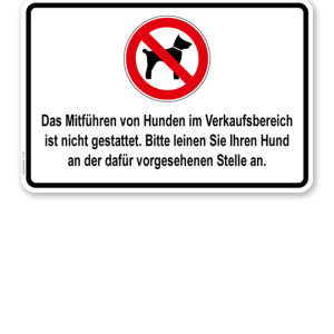 Hinweisschild Das Mitführen von Hunden im Verkaufsbereich ist verboten - TX