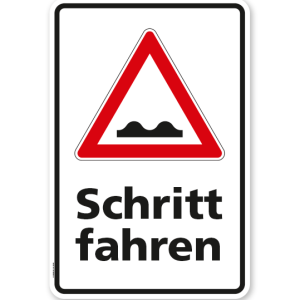 Kombischild Schritt fahren - unebene Fahrbahn