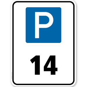 Kombischild Parkplatznummerierung nach Wahl mit Parksymbol