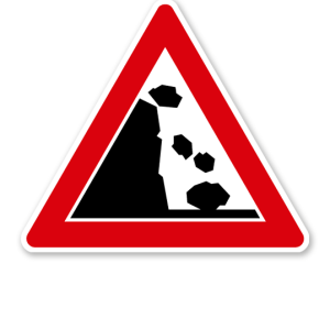 Steinschlag, Aufstellung links - Verkehrsschild VZ 145-16
