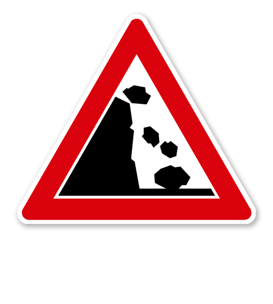 Steinschlag, Aufstellung links - Verkehrsschild VZ 145-16
