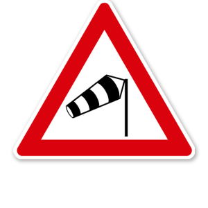 Seitenwind von rechts - Verkehrsschild VZ 117-10