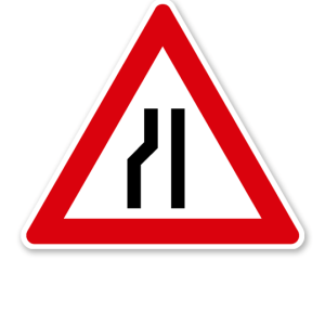 Einseitig verengte Fahrbahn, Verengung links - Verkehrsschild VZ 121-20