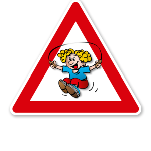 Verkehrsschild Achtung, spielende Kinder - Kind mit Springseil