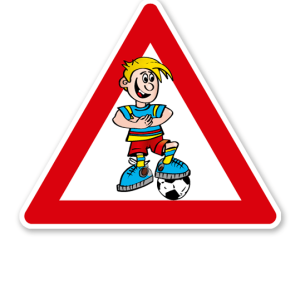Verkehrsschild Achtung, spielende Kinder - Fußballer