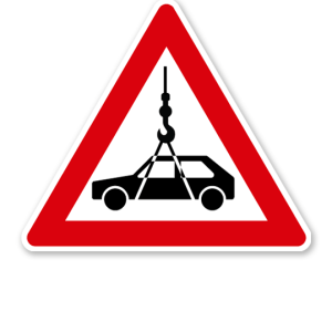 Verkehrsschild Achtung Autokran