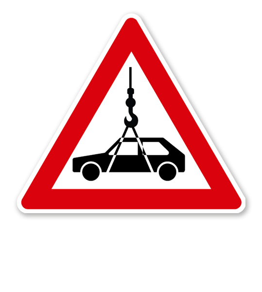 Verkehrsschild Achtung Autokran