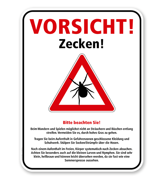Hinweisschild Vorsicht Zecken - mit Erläuterungen - WH