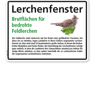 Hinweisschild Lerchenfenster – Brutflächen für bedrohte Feldlerchen - WH