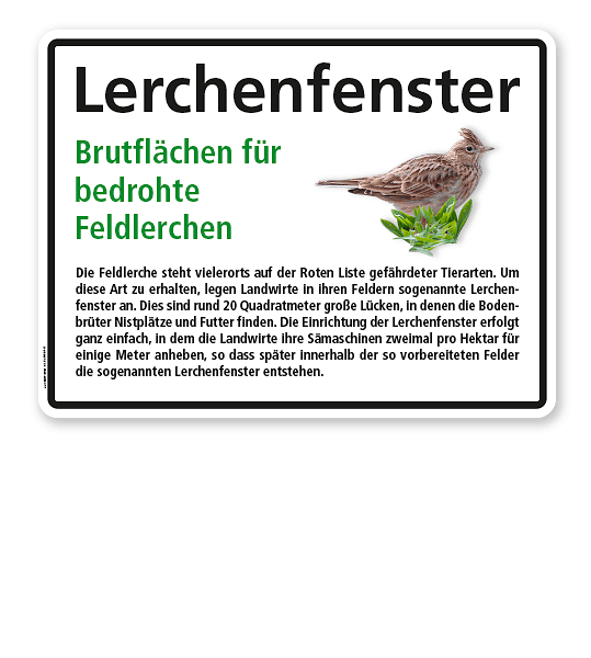 Hinweisschild Lerchenfenster – Brutflächen für bedrohte Feldlerchen - WH