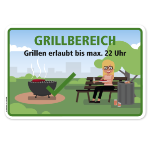 Hinweisschild Grillbereich Grillen erlaubt bis max 22 Uhr - WH